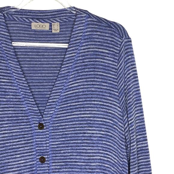 Logo by Lori Goldstein Womens Size Medium Blue Space Dye Button Front Cardigan - Picture 3 of 10